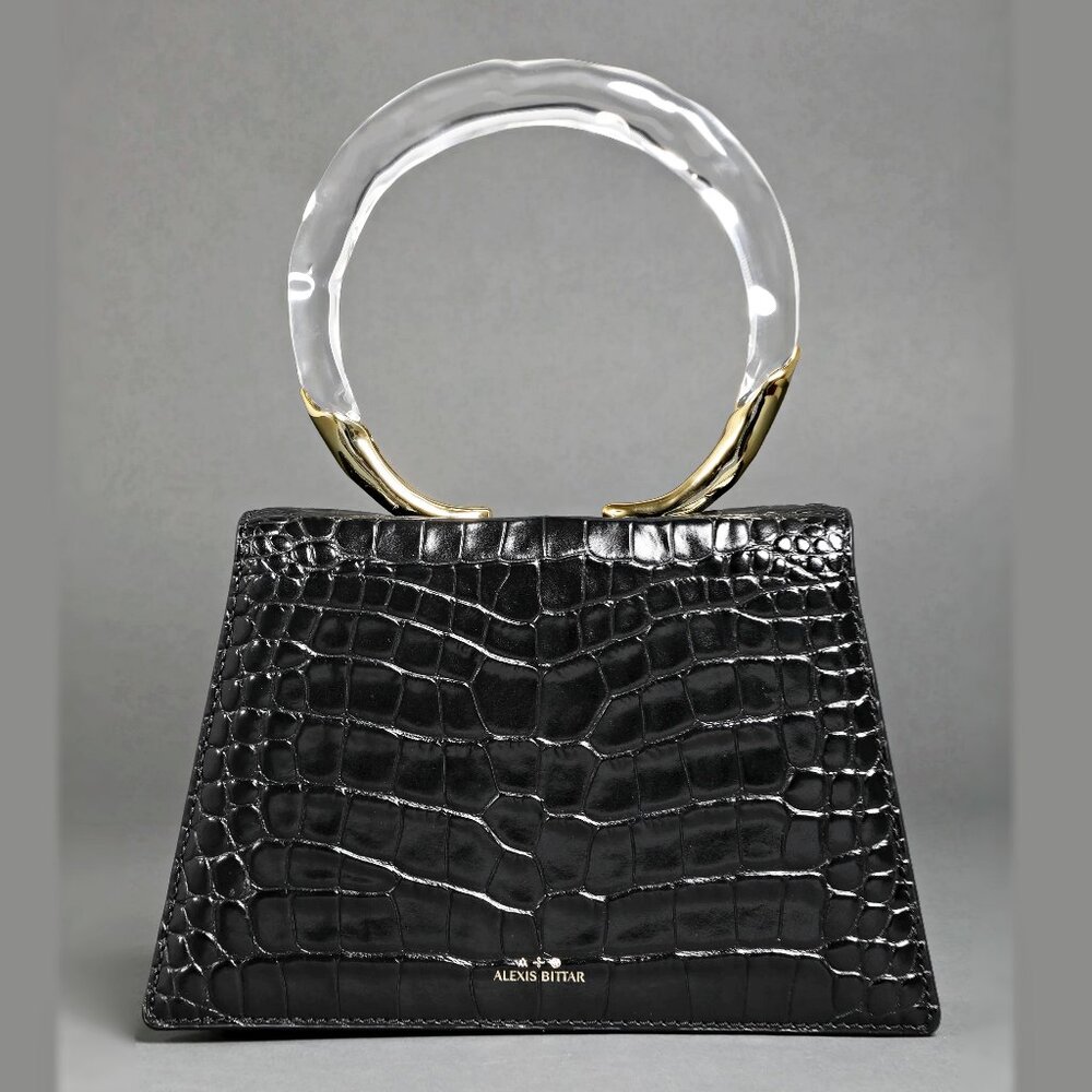 Alexis Bittar Black Croc-Embossed Acrylic Handle Crossbody